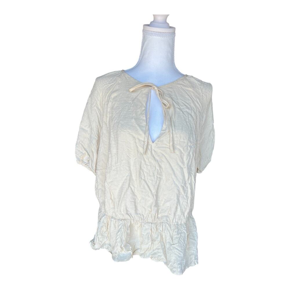 11 Honore Women's Peplum Blouse Puff Sleeve Ivory Jaquard Size 20 NEW With Tags - Picture 2 of 10